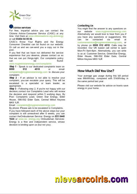 United Kingdom Green Star Energy energy business utility bill, 3 pages 3